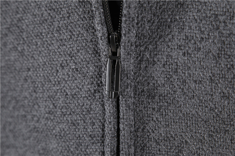 Men’s Fleece-Lined Zip-Up Hoodie – Casual Solid Color Cardigan