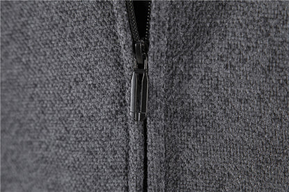 Men’s Fleece-Lined Zip-Up Hoodie – Casual Solid Color Cardigan