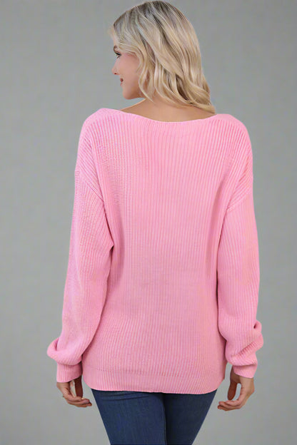 Women’s Slim Fit Threaded Knit Sweater – Long Sleeve Pullover