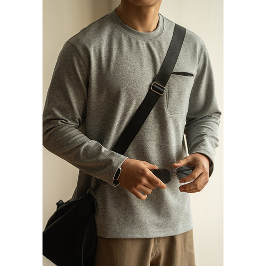 Men’s Contrast Pocket Pullover – Long Sleeve Loose Fit Spring Top