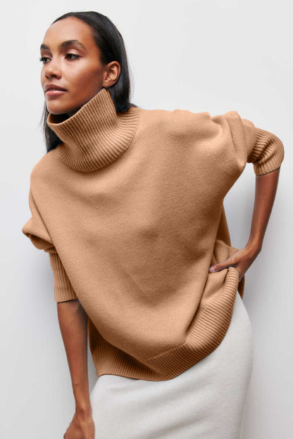 Loose Fit Mock Neck Casual Pullover Sweater