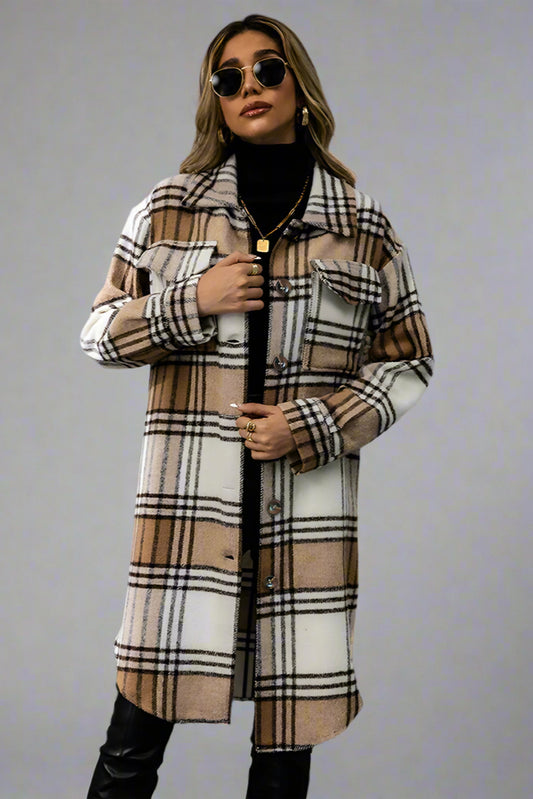 Plaid Wool-Blend Button-Up Coat – Cozy Casual Outerwear