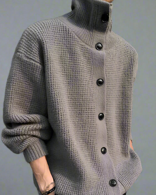 Men’s Retro Knit Button-Up Sweater – Loose Fit Casual Cardigan