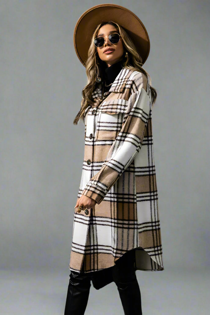 Plaid Wool-Blend Button-Up Coat – Cozy Casual Outerwear