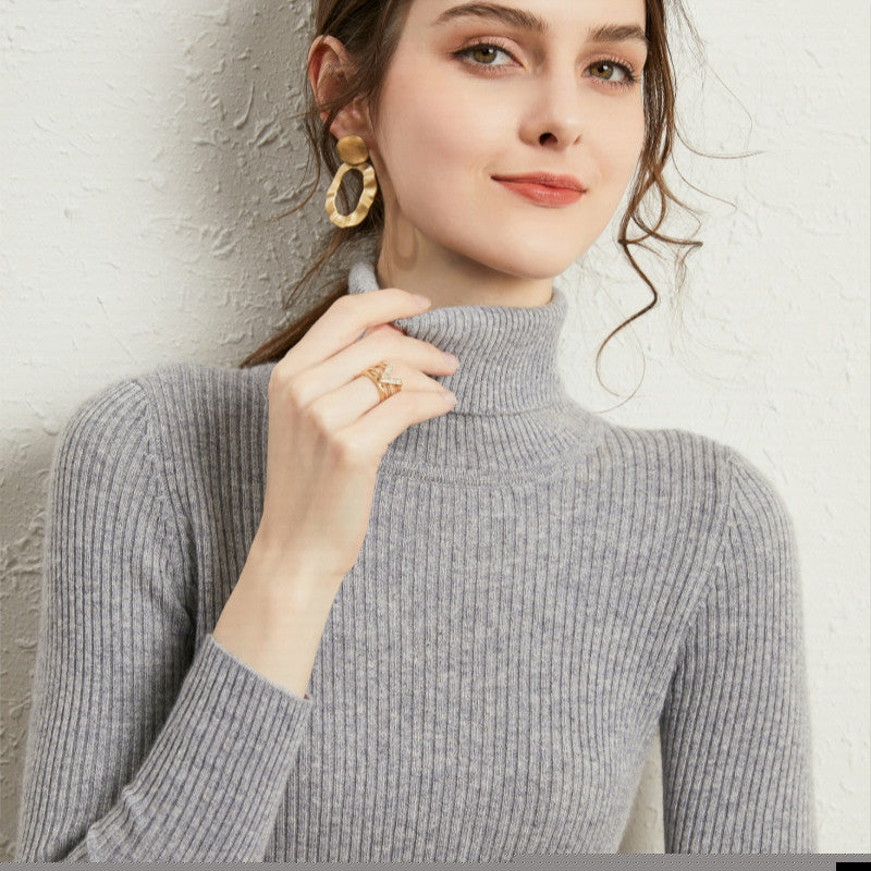 Women’s Slim Turtleneck Knitted Pullover – Thickened Viscose Base Layer