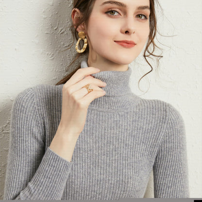 Women’s Slim Turtleneck Knitted Pullover – Thickened Viscose Base Layer