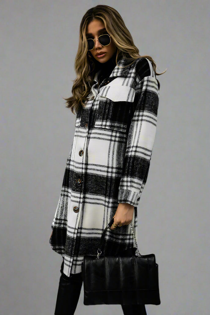 Plaid Wool-Blend Button-Up Coat – Cozy Casual Outerwear