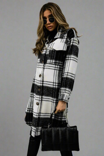 Plaid Wool-Blend Button-Up Coat – Cozy Casual Outerwear