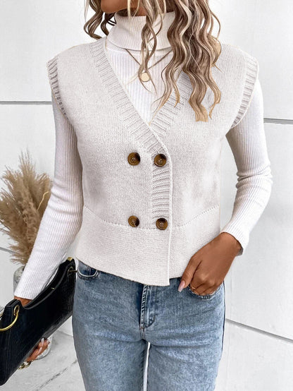 Women’s Knitted V-Neck Button Cardigan – Casual Soft Acrylic Sweater