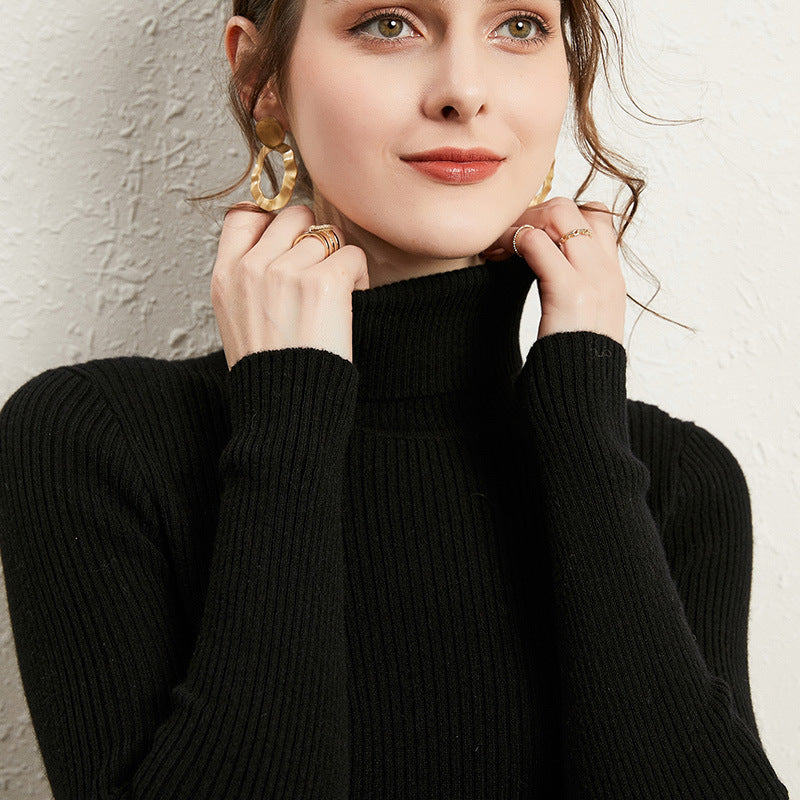 Women’s Slim Turtleneck Knitted Pullover – Thickened Viscose Base Layer