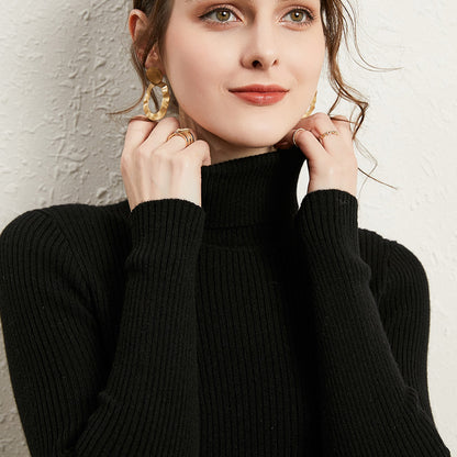 Women’s Slim Turtleneck Knitted Pullover – Thickened Viscose Base Layer