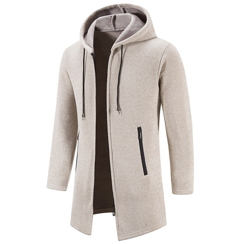 Men’s Fleece-Lined Zip-Up Hoodie – Casual Solid Color Cardigan