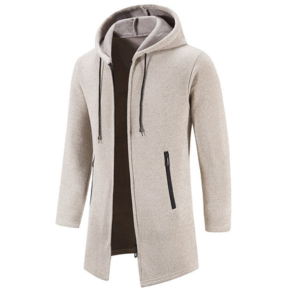 Men’s Fleece-Lined Zip-Up Hoodie – Casual Solid Color Cardigan