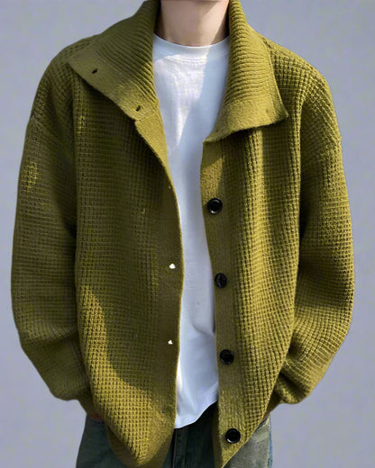 Men’s Retro Knit Button-Up Sweater – Loose Fit Casual Cardigan