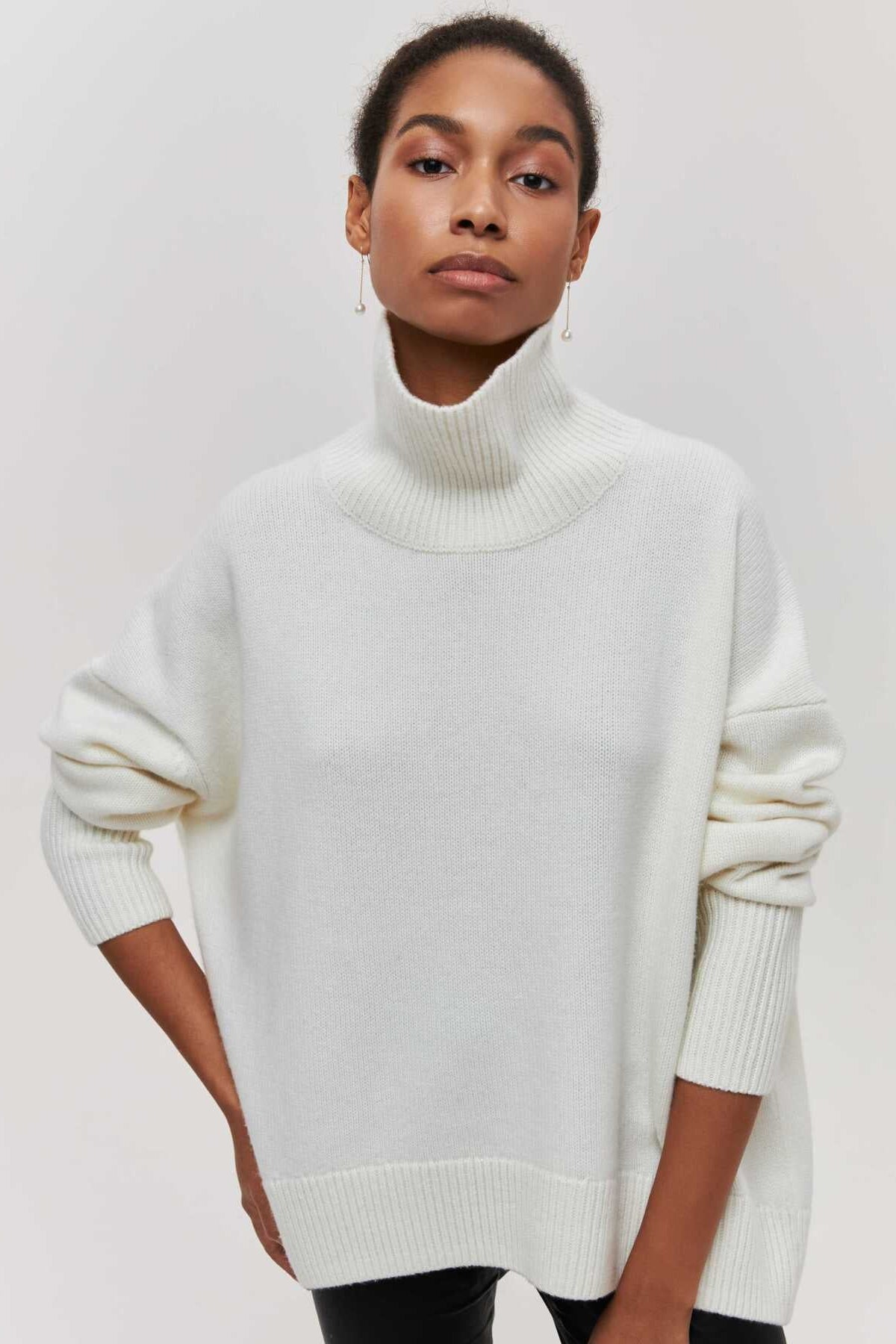 Loose Fit Mock Neck Casual Pullover Sweater