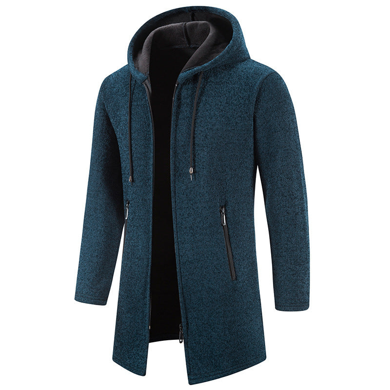 Men’s Fleece-Lined Zip-Up Hoodie – Casual Solid Color Cardigan
