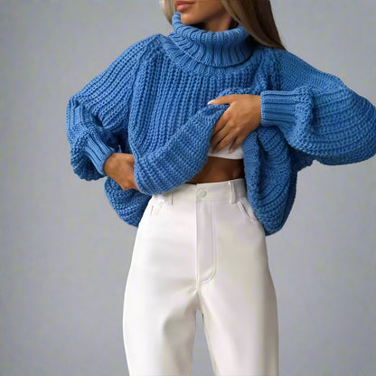 Women’s Oversized Turtleneck Chunky Knit Sweater – Casual Pullover