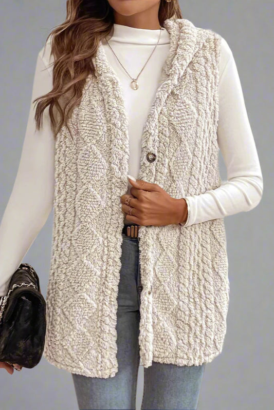 Elegant Diamond-Textured Sleeveless Plush Wool Coat for Women