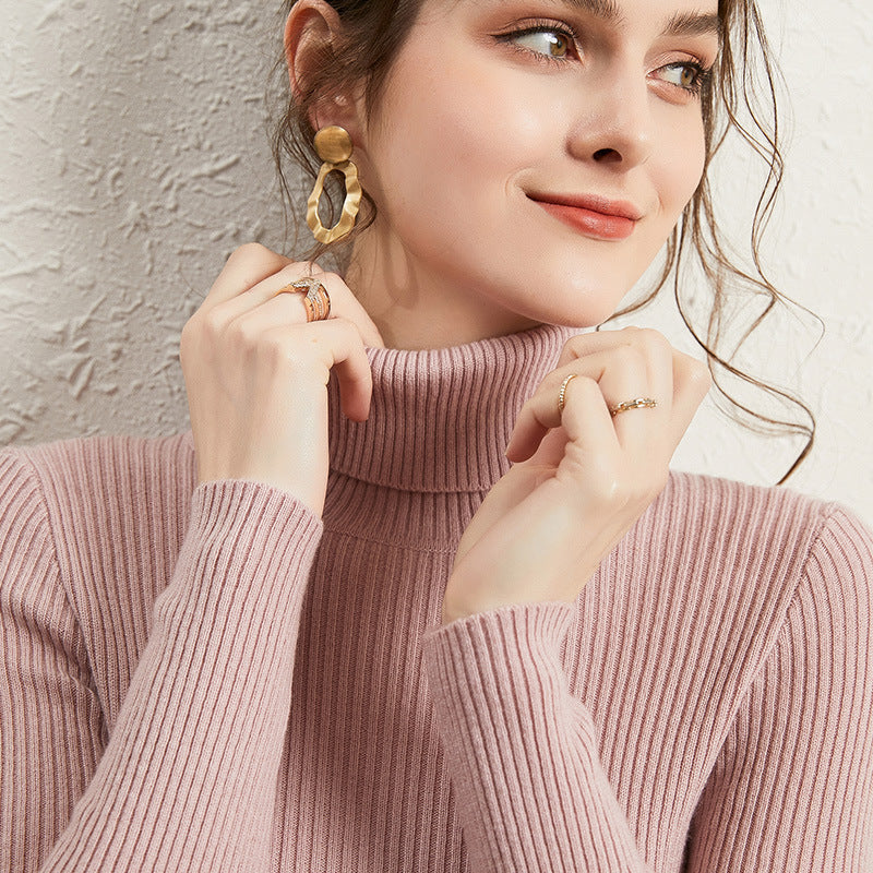 Women’s Slim Turtleneck Knitted Pullover – Thickened Viscose Base Layer
