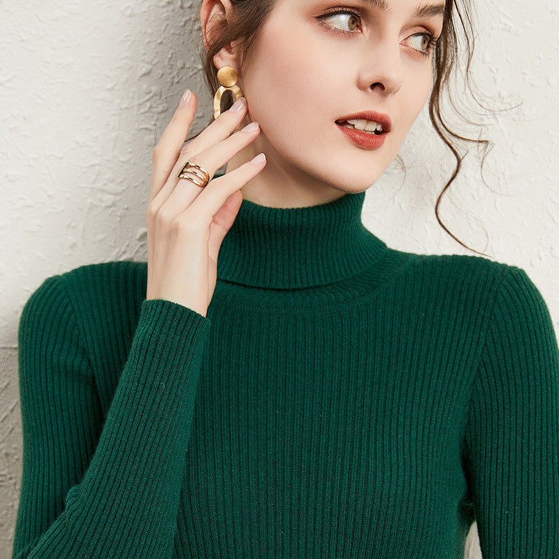 Women’s Slim Turtleneck Knitted Pullover – Thickened Viscose Base Layer