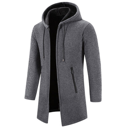 Men’s Fleece-Lined Zip-Up Hoodie – Casual Solid Color Cardigan