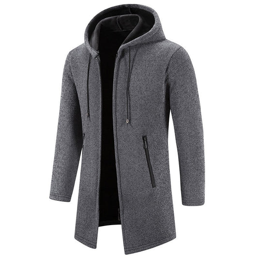 Men’s Fleece-Lined Zip-Up Hoodie – Casual Solid Color Cardigan