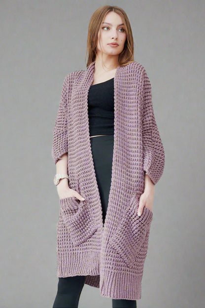 Women’s Open Front Knitted Cardigan with Pockets – Casual Loose Fit Sweater Coat