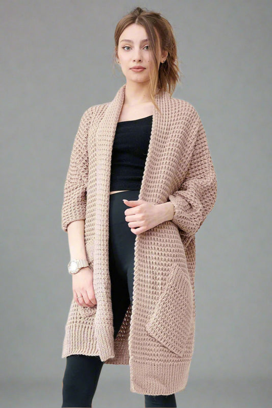 Women’s Open Front Knitted Cardigan with Pockets – Casual Loose Fit Sweater Coat