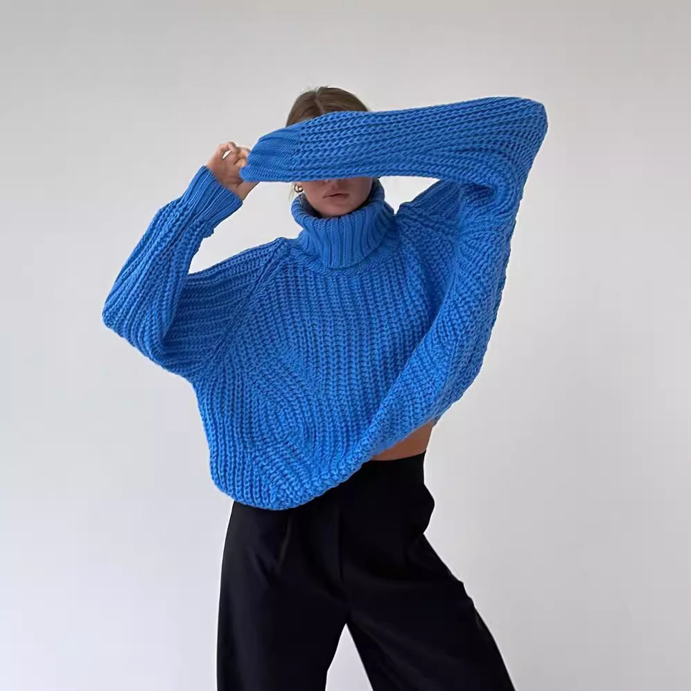 Women’s Oversized Turtleneck Chunky Knit Sweater – Casual Pullover