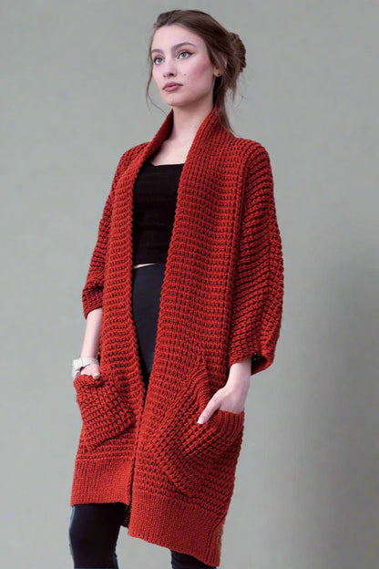 Women’s Open Front Knitted Cardigan with Pockets – Casual Loose Fit Sweater Coat