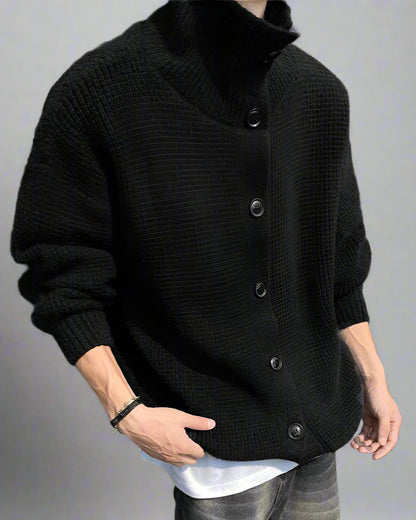 Men’s Retro Knit Button-Up Sweater – Loose Fit Casual Cardigan