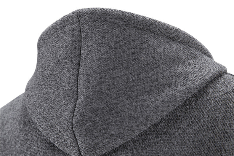 Men’s Fleece-Lined Zip-Up Hoodie – Casual Solid Color Cardigan