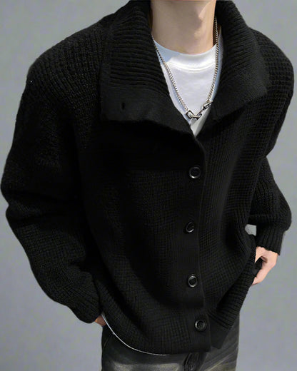Men’s Retro Knit Button-Up Sweater – Loose Fit Casual Cardigan