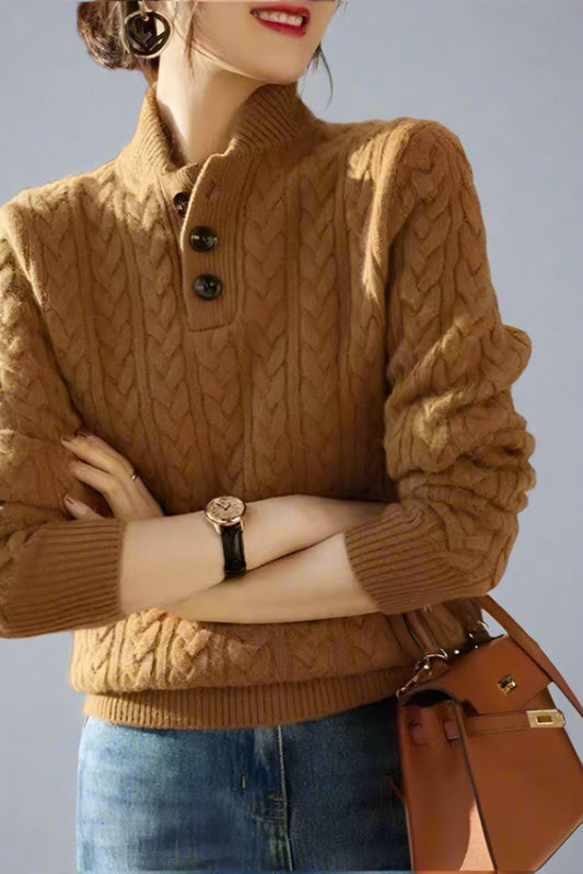 Textured Twisted Knit Pullover with Baseball Collar – Women’s Sweater