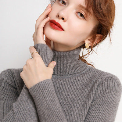 Women’s Winter Turtleneck Woolen Sweater – Thickened Slim Fit Base Layer