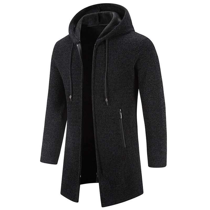 Men’s Fleece-Lined Zip-Up Hoodie – Casual Solid Color Cardigan