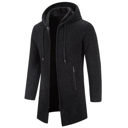 Men’s Fleece-Lined Zip-Up Hoodie – Casual Solid Color Cardigan