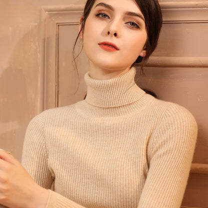 Women’s Slim Turtleneck Knitted Pullover – Thickened Viscose Base Layer