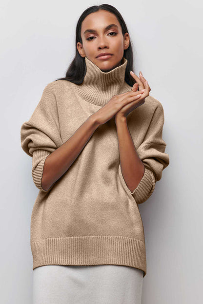 Loose Fit Mock Neck Casual Pullover Sweater