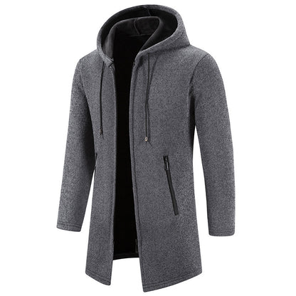 Men’s Fleece-Lined Zip-Up Hoodie – Casual Solid Color Cardigan