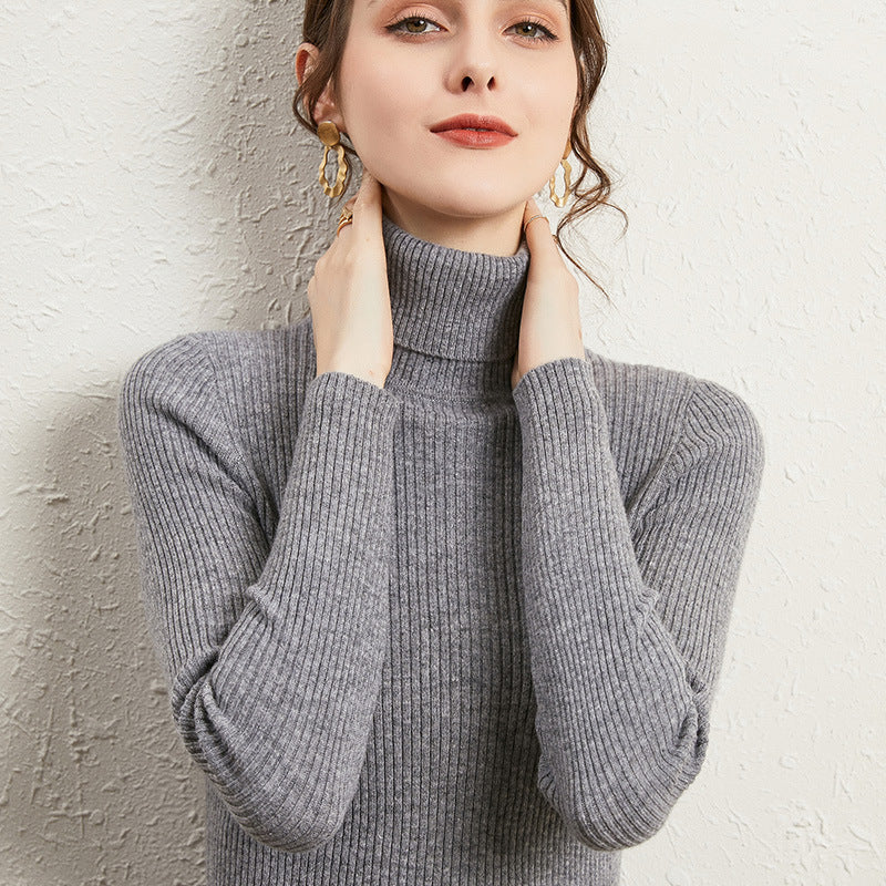 Women’s Slim Turtleneck Knitted Pullover – Thickened Viscose Base Layer