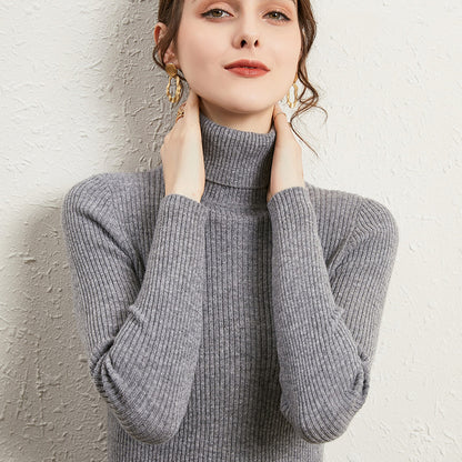 Women’s Slim Turtleneck Knitted Pullover – Thickened Viscose Base Layer