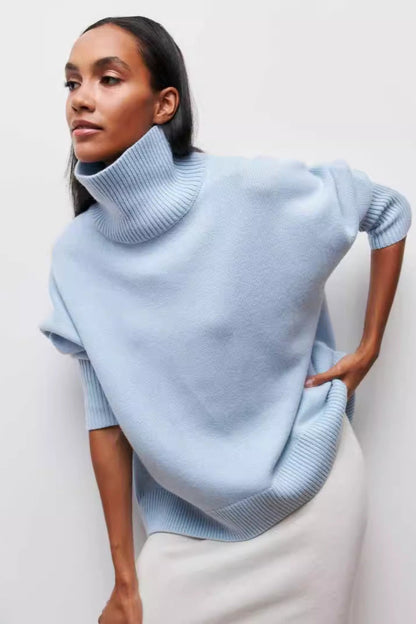 Loose Fit Mock Neck Casual Pullover Sweater