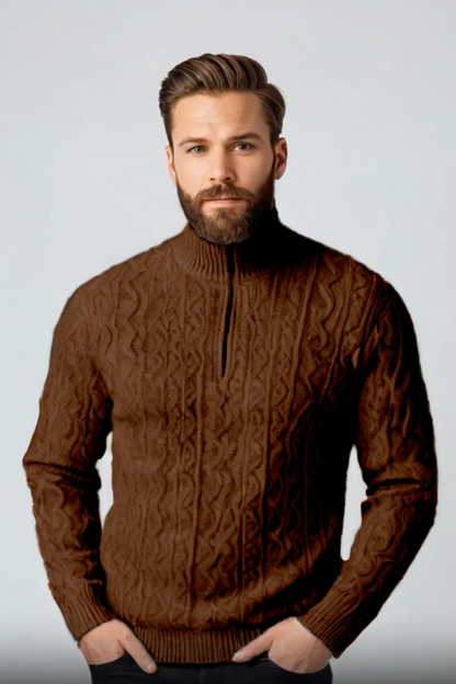 Men’s Half-Zip Cable Knit Sweater – Thickened Pullover