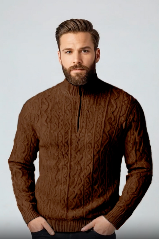 Men’s Half-Zip Cable Knit Sweater – Thickened Pullover