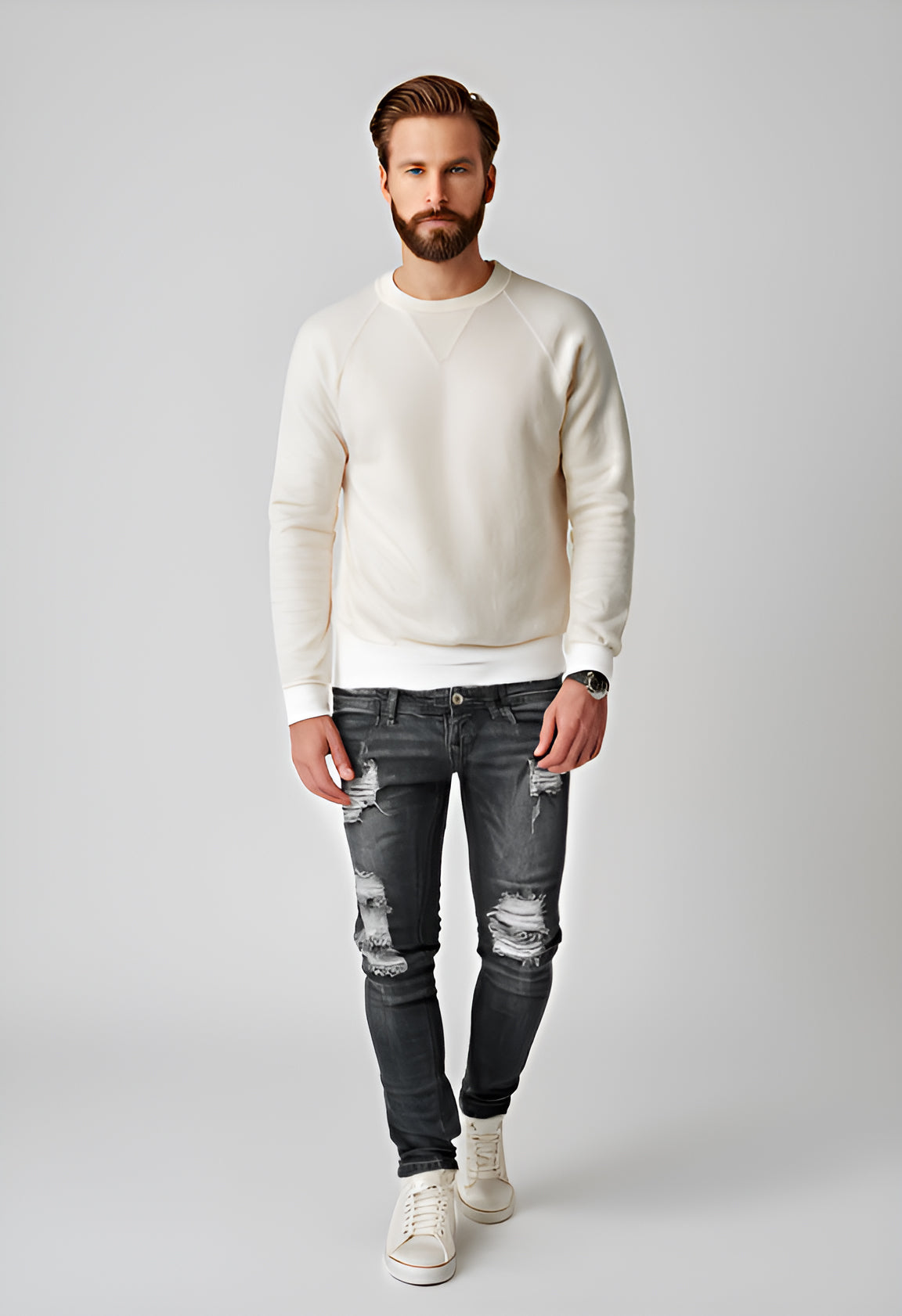 Men’s Distressed Skinny Jeans – Washed & Frayed Street Style