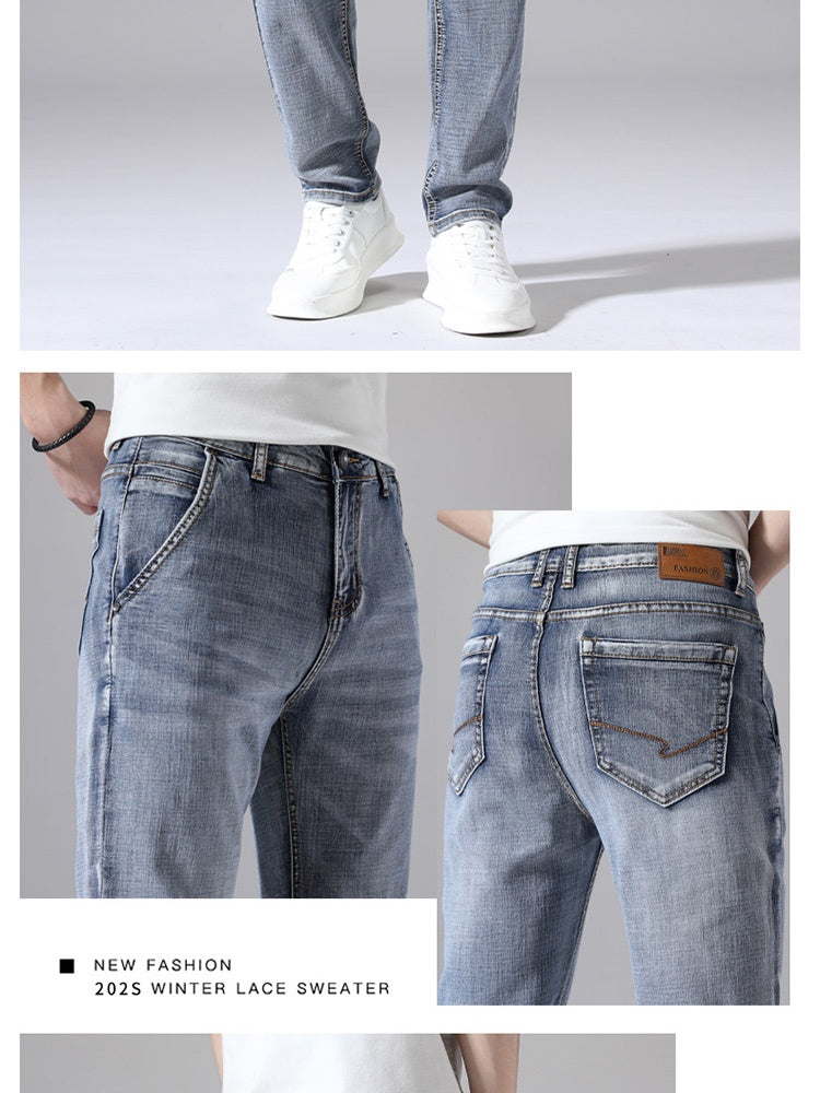 Men’s Retro Loose-Fit Jeans – Lightweight Tapered Summer Denim