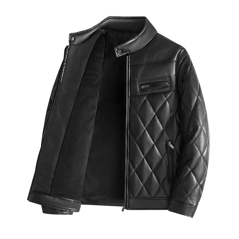 Thick PU Leather Jacket for Men – Fleece-Lined Casual Winter Coat