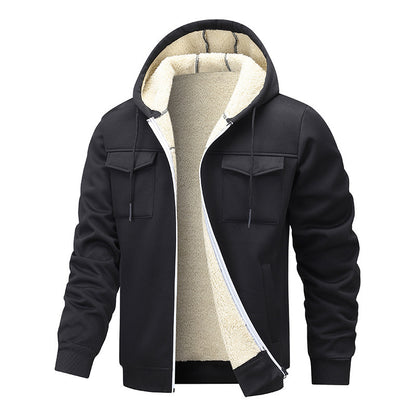 Men’s Fleece-Lined Utility Jacket – Warm Hooded Streetwear Layer