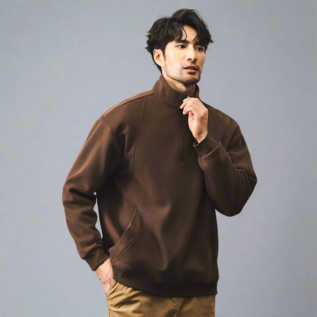 Men’s Fleece-Lined Zip-Up Pullover – Warm Cotton Jacket for Spring & Autumn